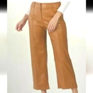 7 for All Mankind Faux Leather Wide Leg Cropped Pants Saddle Tan